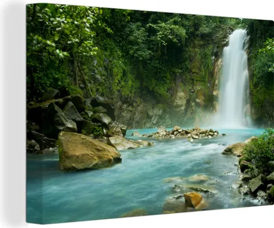 Produktbild von MuchoWow® - Leinwandbilder - Dschungel - Natur - Wasserfall, Wandbild, Wanddeko Bilder Wohnzimmer, 120x80 cm