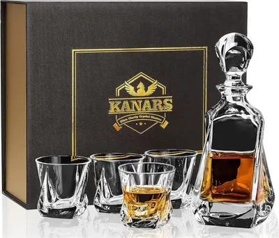 Obrázok produktu pre Súprava pohárov a karaf na whisky | 5 kusov | Bezolovnatý krištáľ | Krásna darčeková krabička