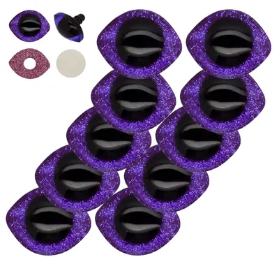 5 Paar Tier Glitzer-Augen 30mm m. Gegenstück XL lila