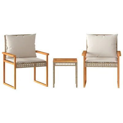 Produktbild von "im Sonderangebot" 3-tlg. Bistro-Set mit 2 Sessel und Esstisch, Gartenlounge Set Balkonmöbel mit Kissen Beige Poly Rattan Akazienholz - Gartenmöbelset design 2026 473605
