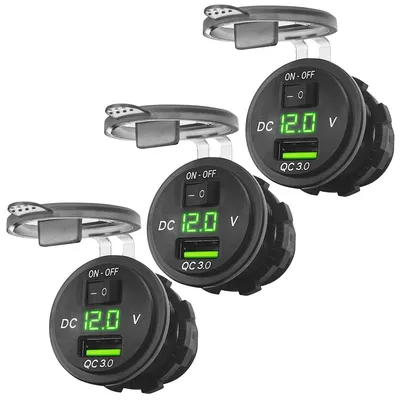 Produktbild von ProRide 12V Einbau-Steckdose USB 1x 5V/2,4A Schalter Voltmeter 3 Stk