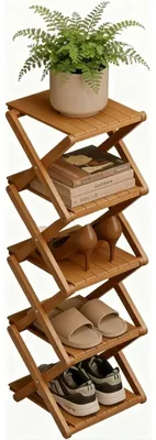 Image de Étagère à chaussures en bambou, 5 niveaux, pliable, gain de place, couleur marron