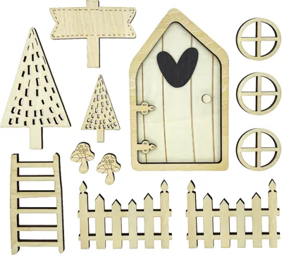 Produktbild von Oblique Unique Weihnachtsdeko Wichteltür Set mit Zubehör Wichtel DIY Deko Dekoration aus Echtholz für Weihnachten Advent