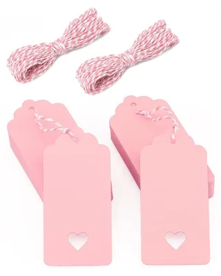 Imagen del producto de Etiqueta regalo - Papel kraft - 100 unidades - Con cordón de yute - Rosa - 9,5 x 4,5 cm