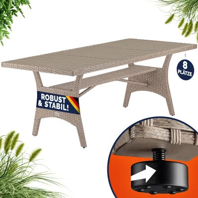 Produktbild von CASARIA® Polyrattan Gartentisch 190x90x74cm mit Ablage WPC-Tischplatte Höhenverstellbar Holzoptik Wetterfest Garten Terrasse Esstisch Gartenmöbel Creme