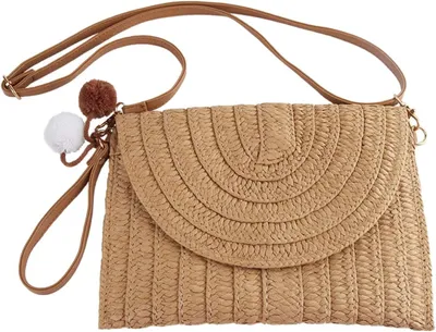 Produktbild von Strohtasche, Korbtasche, Damen-Einschulter-Strohtasche, Reine handgemachte spinnende Schultertasche, Basttaschen Damen, Strandtasche, Korbtasche Klein