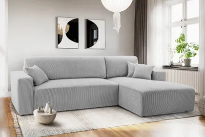 Produktbild von AX LIVING Catea Eckschlafsofa mit Bettkasten R  – Hellgraue Ecksofa 279 cm