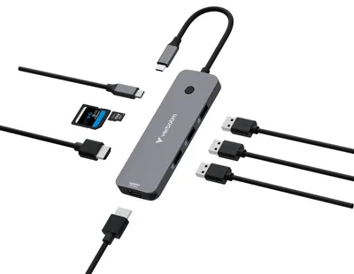 Produktbild von Verbatim CMH-08 USB-C Multiport-Hub – HDMI, 3× USB-A 3.2 Gen 1, SD-Kartenleser, 5 Gbit/s, Silber