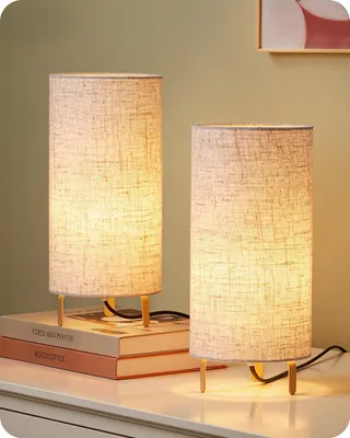 Produktbild von EDISHINE Nachttischlampen 2er-Set, Leinenschirm, inkl. 4W LED Leuchtmittel  Moderne Tischlampe mit Metallgestell, E27 Fassung, 2700K Warmweiß
