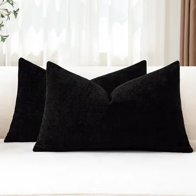 Productafbeelding van Chenille kussenhoezen, set van 2, 30x50 cm, zwart, zachte decoratieve kussenslopen