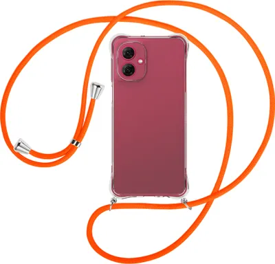 Produktbild von Handykette Backcover-Schutzhülle mit Band (Metall silberfarben) für Motorola Moto G55 5G - neonorange