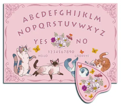 Ouija-Brett mit Katzenmotiv, Holz, 30x21 cm, rosa