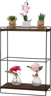 Produktbild von Wandregal MCW-K77, Hängeregal Regal Küchenregal, Massiv-Holz Metall Industrial 2 Regalböden 50x35x17cm dunkelbraun