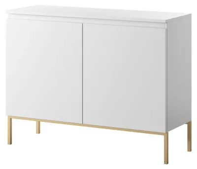 Zdjęcie produktu dla Komoda Selsey, szafka do przechowywania, 100 cm, 2 drzwi, 4 przegródki, kolor biały, elementy złote