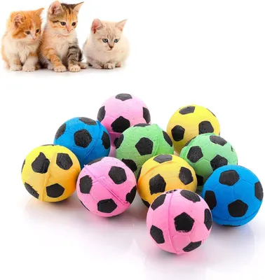 Produktbild von Schaumstoff-Bälle Katzenspielzeug 10 Stück Fußball-Katzenbälle - Große interaktive Spielzeuge für drinnen und draußen 4 cm Blau Pink Gelb