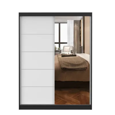 Produktbild von Schwebetürenschrank Kleiderschrank 150 cm Schwarz/Weiß mit Spiegel - Vista 05