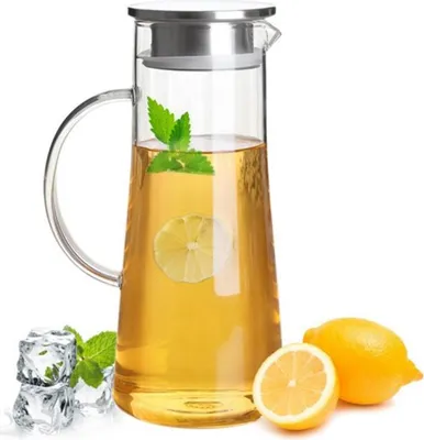 Produktbild von 1,5 Liter Glaskaraffe Mit Deckel Borosilikatglas Wasserkrüge Tropffreier Ausguss Spülmaschinenfest 1500ml