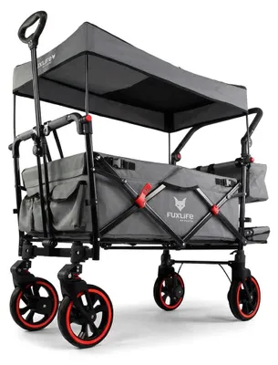 Produktbild von FUXLIFE by FUXTEC Bollerwagen FX-CT850 Komfort faltbar Kinder Transportwagen mit Sonnendach gepolsterter Innenraum mit Verlängerung Grau