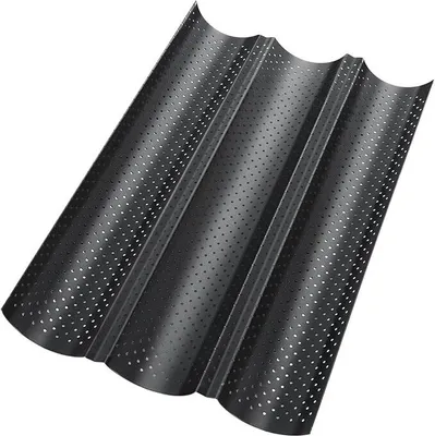 Produktbild von Baguette Backform,Baguetteblech mit Antihaftbeschichtung,Baguette-Blech für 3 Baguettes,Schwarz Baguetteform,Brot Backen Zubehör, Baguette Backblech 38x23cm