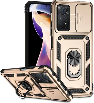 Image de Xiaomi Redmi Note 11 Pro/Note 11 Pro 5G étui double couche avec couvercle coulissant pour appareil photo et anneau de support Or