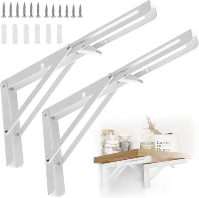 Imagen del producto de Soportes abatibles para pared, de 30 cm, 2 unidades, acero inoxidable, capacidad de carga de hasta 75 kg, para estanterías