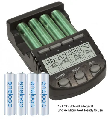 Produktbild von ALPHA700 Schnellladegerät mit LCD-Display inkl. 4x Sanyo HR-4UTG