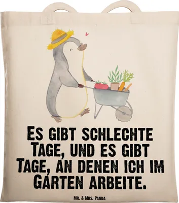 Produktbild von Mr. & Mrs. Panda Beutel Pinguin Gartenarbeit - Transparent - Geschenk, Gärtnern, Shopping Tasche, Tote Bag, Gartenpflege, Laptoptasche, Einkaufstasche, Jutebeutel