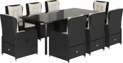 Produktbild von vidaXL 9-tlg. Garten-Essgruppe mit Kissen Schwarz Poly Rattan