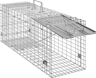 Produktbild von SucceBuy Käfigfalle für lebende Tiere, 78,7 x 25,4 x 30,5 cm, verzinkte Eisen-Klappfalle für streunende Katzen, Kaninchen, Eichhörnchen, Waschbären, Murmeltiere, Opossums, humanes Design