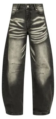 Produktbild von RED by EMP Damen schwarze Jeans im Barrel Fit mit Stickerei und Kunstleder-Patch W31L32