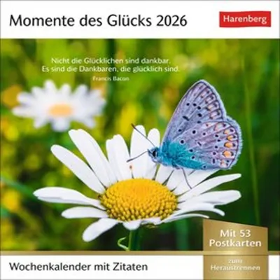 Immagine prodotto di Calendario con cartoline Momenti di felicità 2026 - Calendario settimanale con citazioni, con 53 cartoline