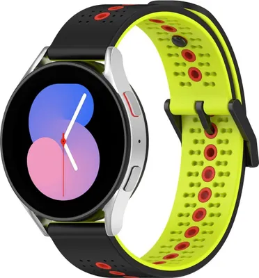 Produktbild von Silikon Armband 20mm Uhrenarmband für Samsung Galaxy Watch 4 5 Classic Pro Loop, Farbe:Schwarz / Limette / Rot