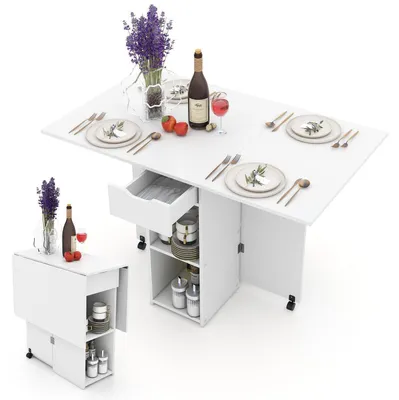 Produktbild von Klapptisch mit Rollen 1 Schublade 2 Ablagen 120x72x75 cm Weiß