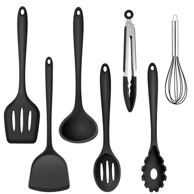7-tlg. Silikon-Küchenhelfer-Set, antihaftbeschichtet, hitzebeständig, schwarz