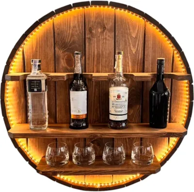 Image de Barre murale ronde en bois avec éclairage LED, 80 cm de diamètre,