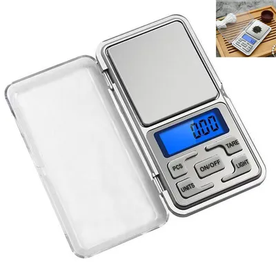 Produktbild von Digitale Küchenwaage & Feinwaage 0,01g – 500 g Kapazität, Klappdeckel, Edelstahl, Metallbürste, 5Maßeinheiten,– für Lebensmittel, Schmuck, Reisen