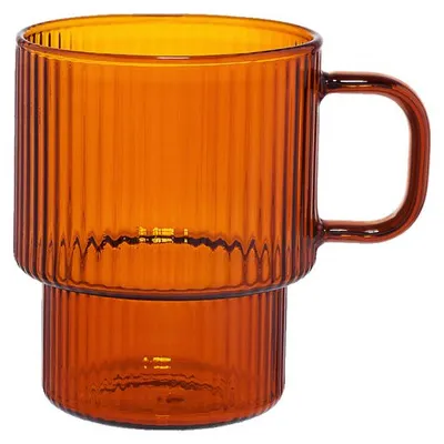 Produktbild von Geriffeltes Latte-Glas mit Henkel, 260 ml – Braun