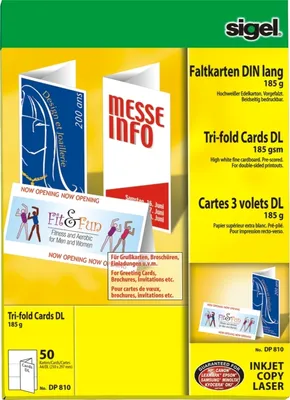 Produktbild von Faltkarten DIN lang A4 hochweiß Edelkarton 185g/qm VE=10x50 Stück