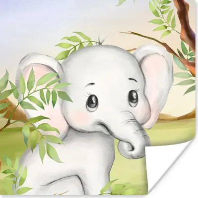Produktbild von MuchoWow® Poster Elefant - Dschungel - Blätter 100x100 cm - Babyzimmer