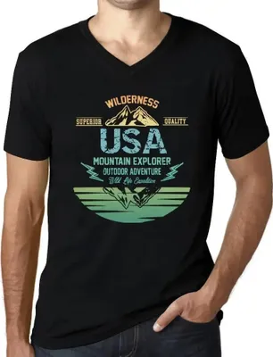 Produktbild von Herren Grafik T-Shirt V-Ausschnitt Outdoor-Abenteuer Wildnis mountain explorer usa – Outdoor Adventure, Wilderness, Mountain Explorer Usa