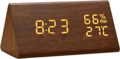 Produktbild von Holzwecker, digitaler LED-Wecker aus Holz, digitale Tischuhr aus Holz mit Zeit- und Temperaturanzeige, Tonsteuerung und einstellbarer Helligkeit