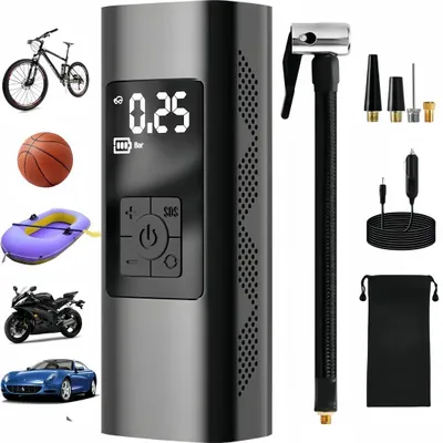 Produktbild von Elektrische Luftpumpe 6000mAh, Wiederaufladbare Luftpumpe,150 PSI,Tragbarer Luftkompressor mit Digital LCD Display und LED Licht für Alle Ventile