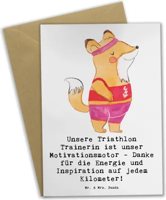Produktbild von Mr. & Mrs. Panda Grußkarte Triathlon Trainerin - Weiß - Geschenk, Sportart, individuelle Trainingsstrategie, kommunionskarte, einladungskarten, Schwimmen, Radfahren