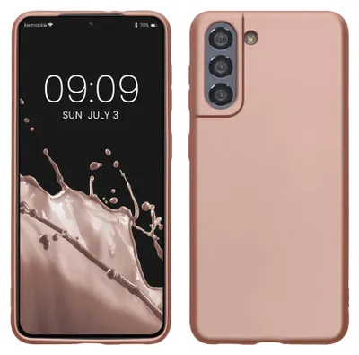 Produktbild von kwmobile Handyhülle für Samsung Galaxy S21 Hülle - Silikon Case metallisch schimmernd - Schutzhülle Cover - Metallic Rosegold