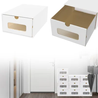 Produktbild von TANYEAR 20er Set Schuhboxen mit Sichtfenster & Schublade, Schuhaufbewahrung, Sneakerboxen, Kraftpapier, Weiß