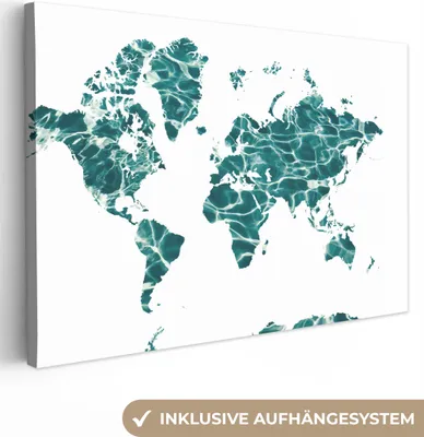 Produktbild von OneMillionCanvasses® - Leinwandbilder - 150x100 cm, Weltkarte - Meer - Weiß, Wandbilder Kunstdruck Wanddekoration
