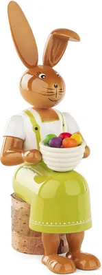 Produktbild von Osterfigur Hasenmutter mit Schüssel voller Ostereier bunt BxHxT 8,5x22x10cm NEU