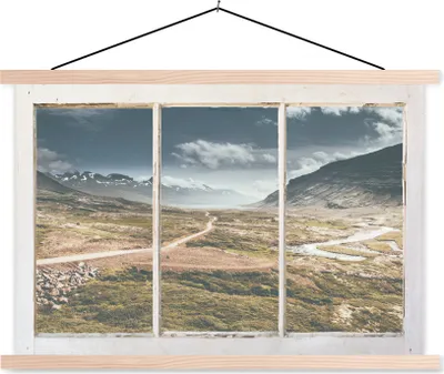 Produktbild von MuchoWow® Textilposter Aussicht - Natur - Weg 60x40 cm mit holzfarbenen Rahmen - Bilder