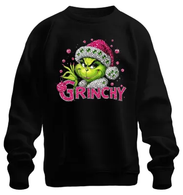 Immagine prodotto di Felpa Grinch con strass e glitter rosa e verde, regalo di Natale divertente, unisex, nera, taglia M