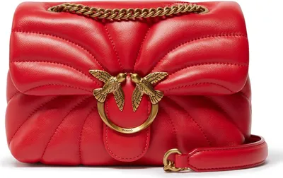 Produktbild von PINKO Leder Umhängetasche Schultertasche Love Puff Mini CL Sheep Nappa Quilt Red - Antique Gold rot